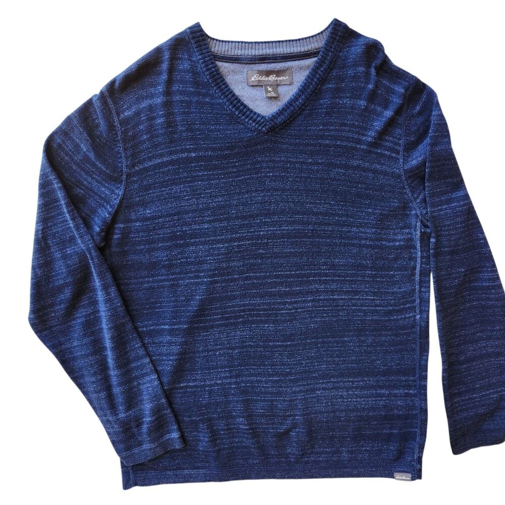 Eddie Bauer Cotton/Merino V-Neck Sweater LT Blue Knit Prep Minimalist Quiet Luxe
